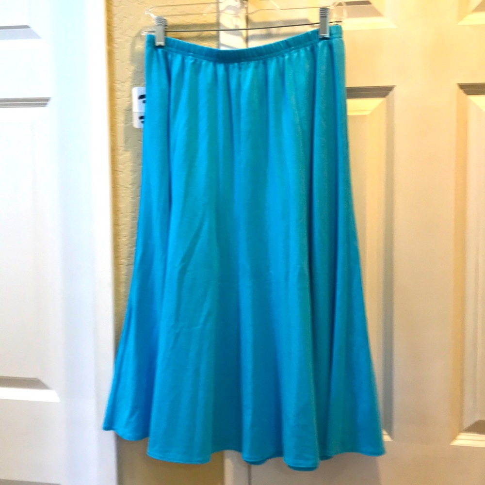 New, aqua blue elastic gored skirt.